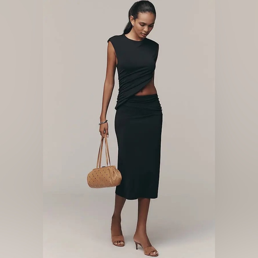 Anthropologie Sleeveless Black Cutout Knit Midi Dress L NWT $158 Party Formal